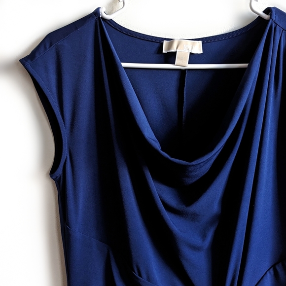 Michael Kors Knee Length Sleeveless Cowl Neck Blue Knot Sheath Midi Dress - Picture 6 of 6